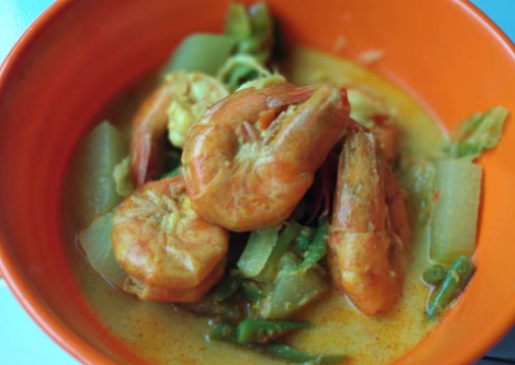 Resep Gulai Udang Kol Kacang Panjang Labu pedas gurih, Enak