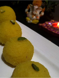 A picture of Stuffed Kesari Coconut Ladoo.