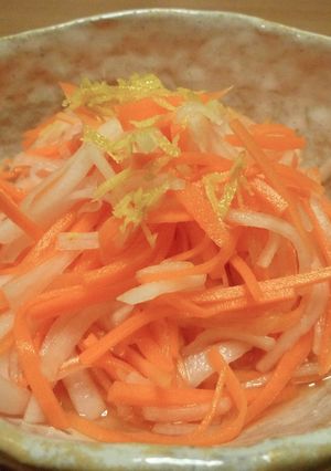 A picture of Red & White Namasu salad (kids' friendly).