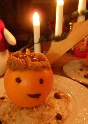 Une photo de Oranges à la crème de pain d'épices et marmelade d'orange amère