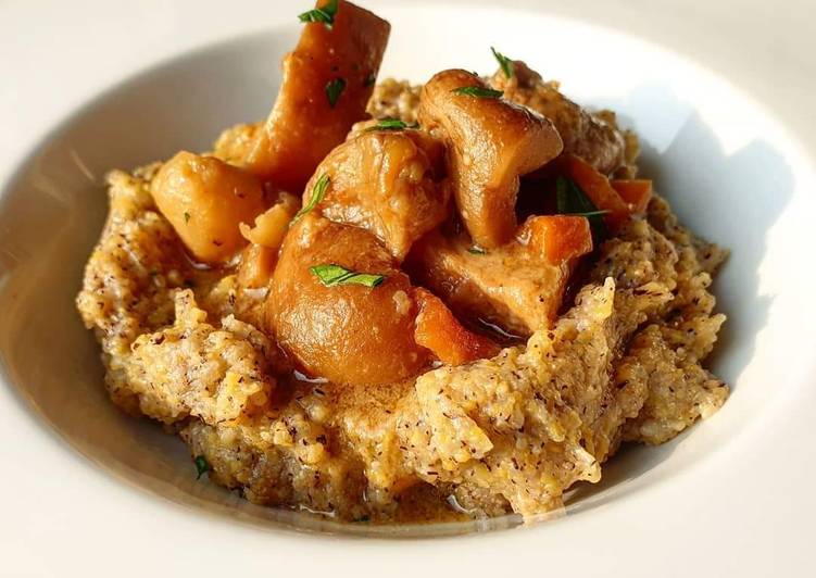 Spezzatino di vitello affumicato con funghi porcini e polenta
