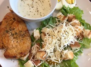 Foto resep Healthy Diet Food: Caesar Salad + Air Fried Chicken + Mushroom Sauce