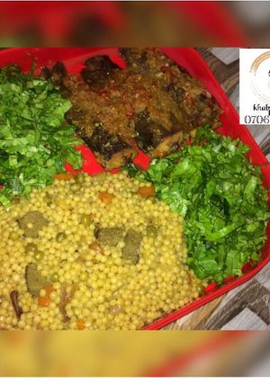 A picture of Hamsa/ma hamsa/sim/pasta jallof with pepper fish and salad recipe by khabs kitchen.