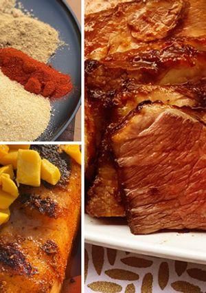 A picture of Sweet and Spicy Wagyu Beef Brisket with Peach-Mango Glaze.