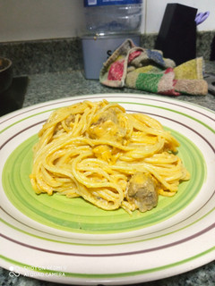Una foto de Spaghettis a la falsa carbonara