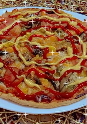 عکسی از دستور پیتزا مرغ و قارچ