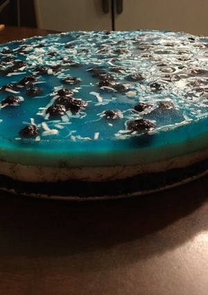 Una foto de Gelatina de coco y arándanos