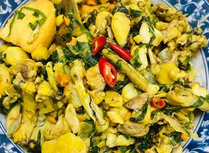 Hình của món Trời mưa bạn ăn gì ? ẾCH OM CHUỐI TIÊU XANH 🐸🍌.