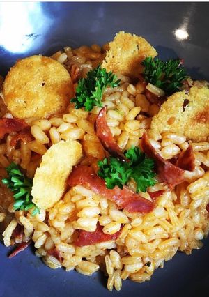 Une photo de Risotto tomate chorizo