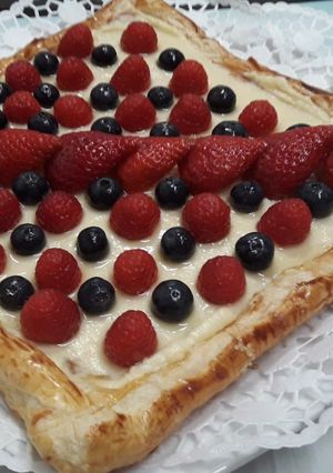 A picture of Puff Pastry Tart with Almond Cream and Berries.