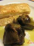 Salmón crujiente al horno con salsa de eneldo y alcachofas confitadas