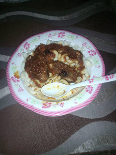 A picture of Macroni with stew.