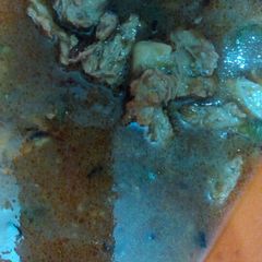 Soya chunks in potato stew A picture of Soya chunks in potato stew.