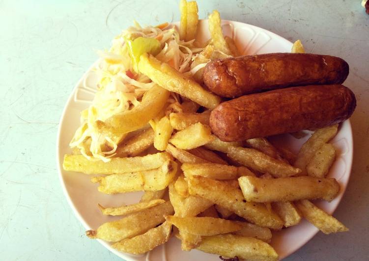 Fries with sausages Salad