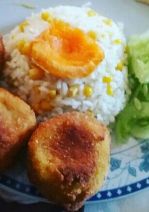 Házi tökfasirt kukoricás rizzsel recept fotója