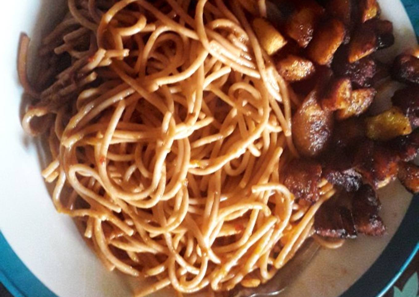 Spaghetti and plantain