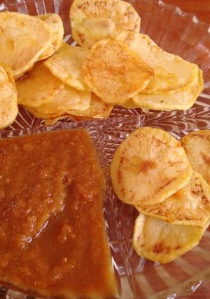 A picture of Potato crisps with tomatoes garlic sauce #Mombasa Potato contest.
