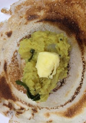A picture of Side dish for dosa (Aloo Masala)and coconut chutney (Satvik chutney).