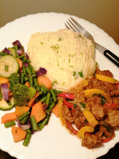 A picture of Mashed Potatoes with Beef and Vegetables #TheMeChallenge.