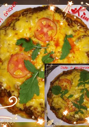 A picture of Tandoori chicken pizza 🍕and steak and mushroom pizza 🍕.