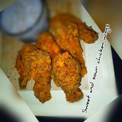Sweet and sour chicken wings with chicken soup A picture of Sweet and sour chicken wings with chicken soup.