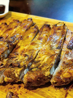 A picture of Pork BBQ ribs with Jack Daniel's Sauce.