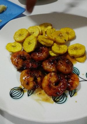 Una foto de Langostinos a la miel y jengibre
