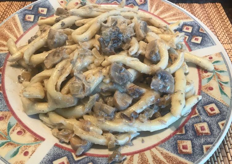 Pasta con salsa de setas y Foie