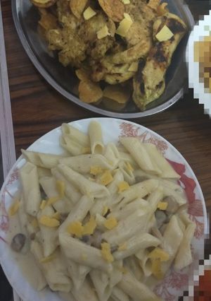 صورة لوصفة مكرونه بالوايت صوص والمشروم وبانيه