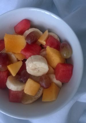 A picture of Orange Mango Banana Fruit Salad #authormarathon.