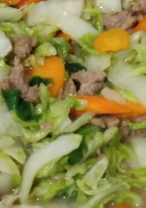 Foto resep Tumis sawi putih,wortel, daging sapi sedap alami
