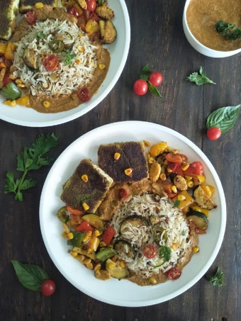 Easy Way Prepare Recipe Paneer Steak With Burnt Garlic Herbed Rice that is Can Pamper Your Tongue, Addictive}