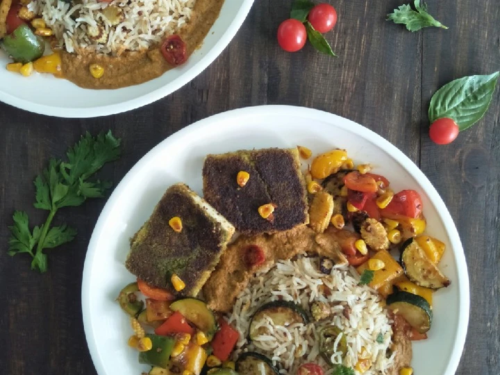 Easy Way Prepare Recipe Paneer Steak With Burnt Garlic Herbed Rice that is Can Pamper Your Tongue, Addictive}
