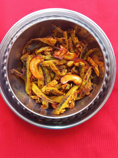 A picture of Bitter guards and cashew dry Subji (kaju karela Subji).
