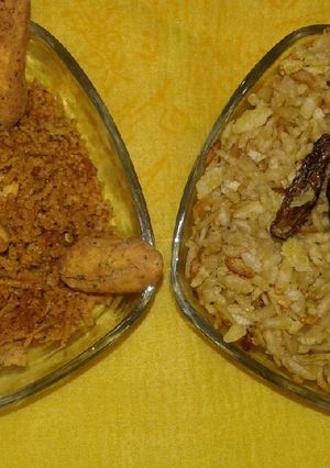 A picture of Poha fry with Gram flour bhujiya.