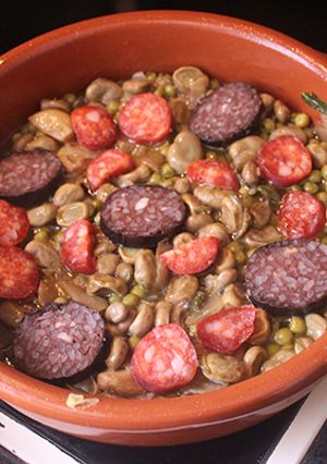 A picture of Fava Beans with Chorizo and Morcilla de Burgos (Spain).