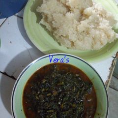 A picture of Atama soup and eba.
