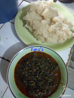 A picture of Atama soup and eba.
