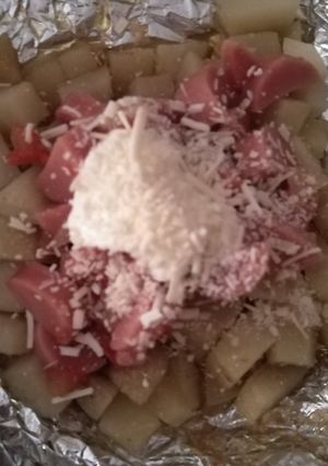 Una foto de Papas al horno y calabacitas con zanahoria al horno