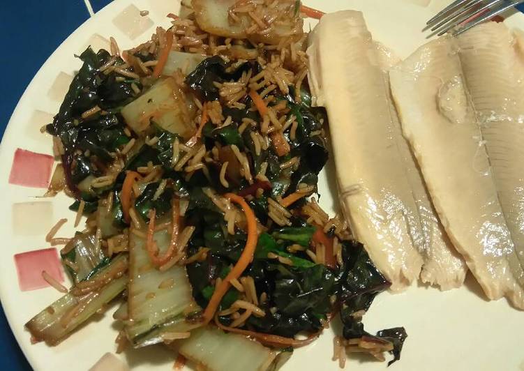 Stir fry Swiss chard with trout