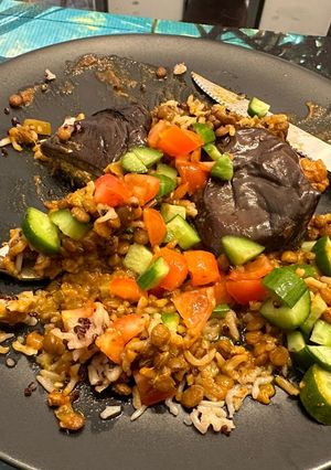 A picture of Stuffed Aubergine in Coconut Dal.