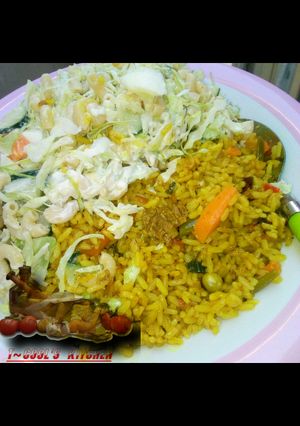 A picture of Jallop rice with pasta salad.