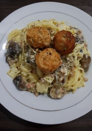 Foto resep Spaghetti carbonara meatball