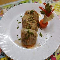 A picture of Chicken Keema stuffed in Cabbage Parcels.