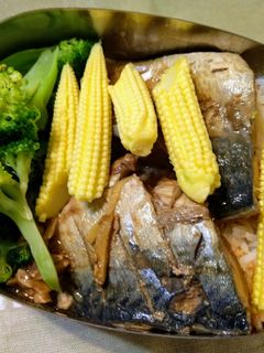 梅子味噌醬煮鯖魚便當 的食譜成品照片