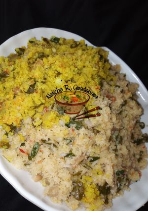 A picture of 2 colours Danbun shinkafa (DANBU RICE RECIPE 2).