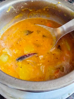 A picture of Sambhar with leftover Toor dal.