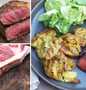 Simple Way Prepare Recipe Seared Wagyu Strip Steak with Truffled Smashed Potatoes that is Delicious, Delicious}
