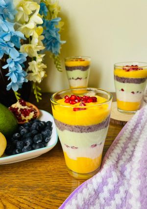 A picture of Layered Mango & Blueberry Milkshake.