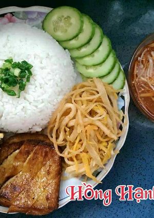 Hình của món Cơm Bì Sườn Chả Chay.